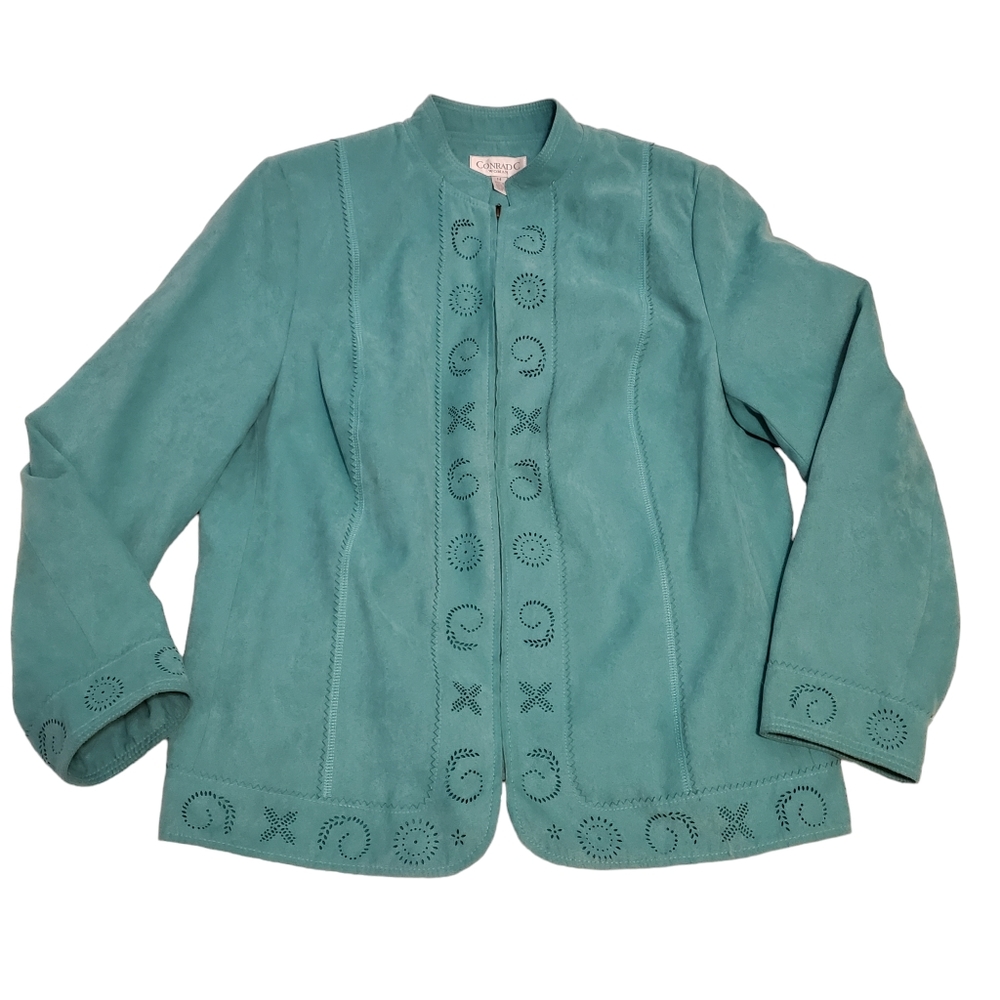 Conrad C Vintage Suede Feel Zip Front Blazer